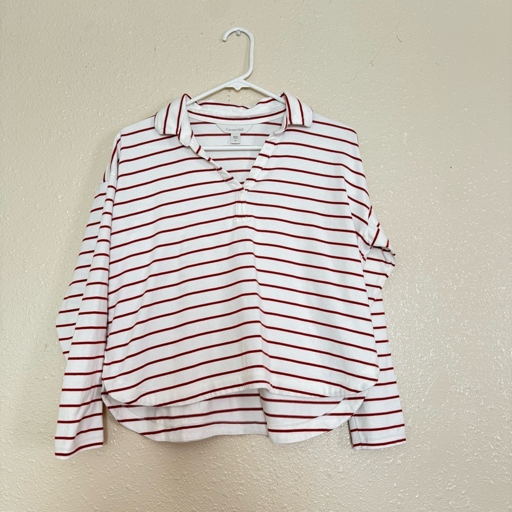 Garnet Hill Vintage Knit Polo Copper Stripes